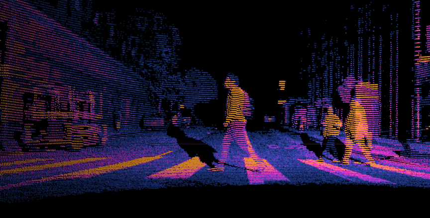 Lidar point cloud of pedestrian at intersection